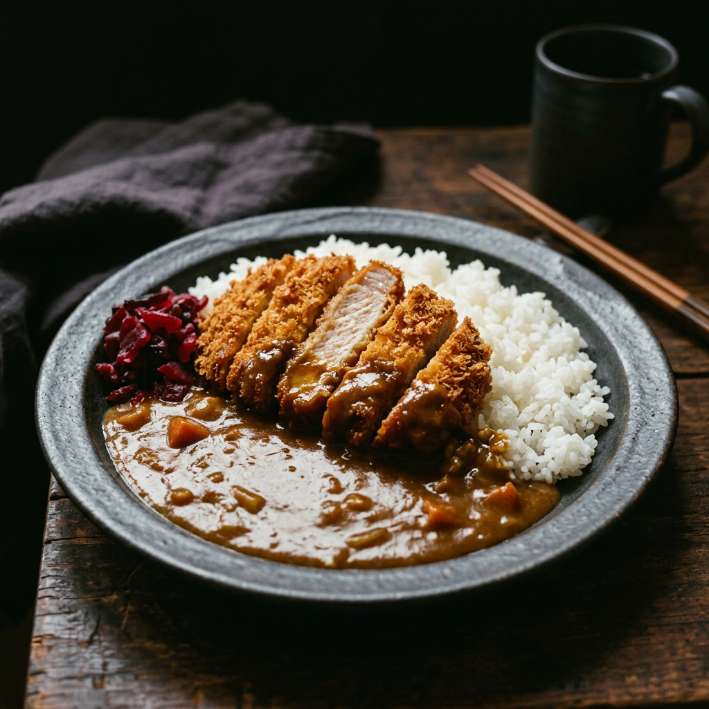 Pork katsu on rice with Japanese curry sauce