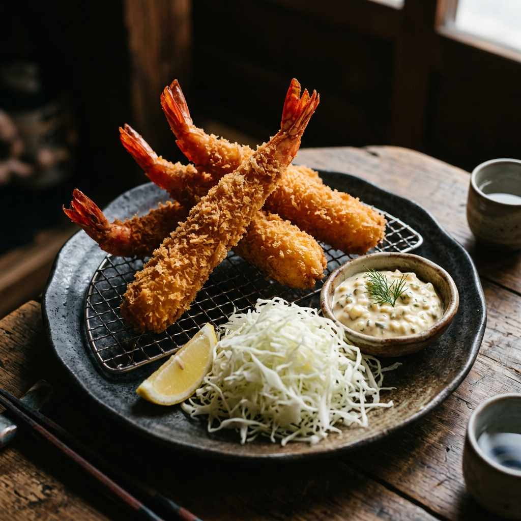 Panko-fried prawns with tartar sauce